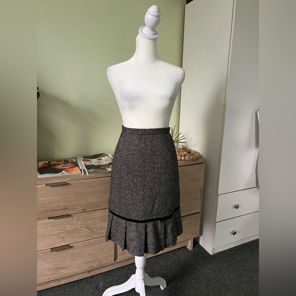DRESS BARN Black Bow & Grey Vintage Wool Blend Midi Mini Pencil Formal Skirt 10 - Picture 3 of 16
